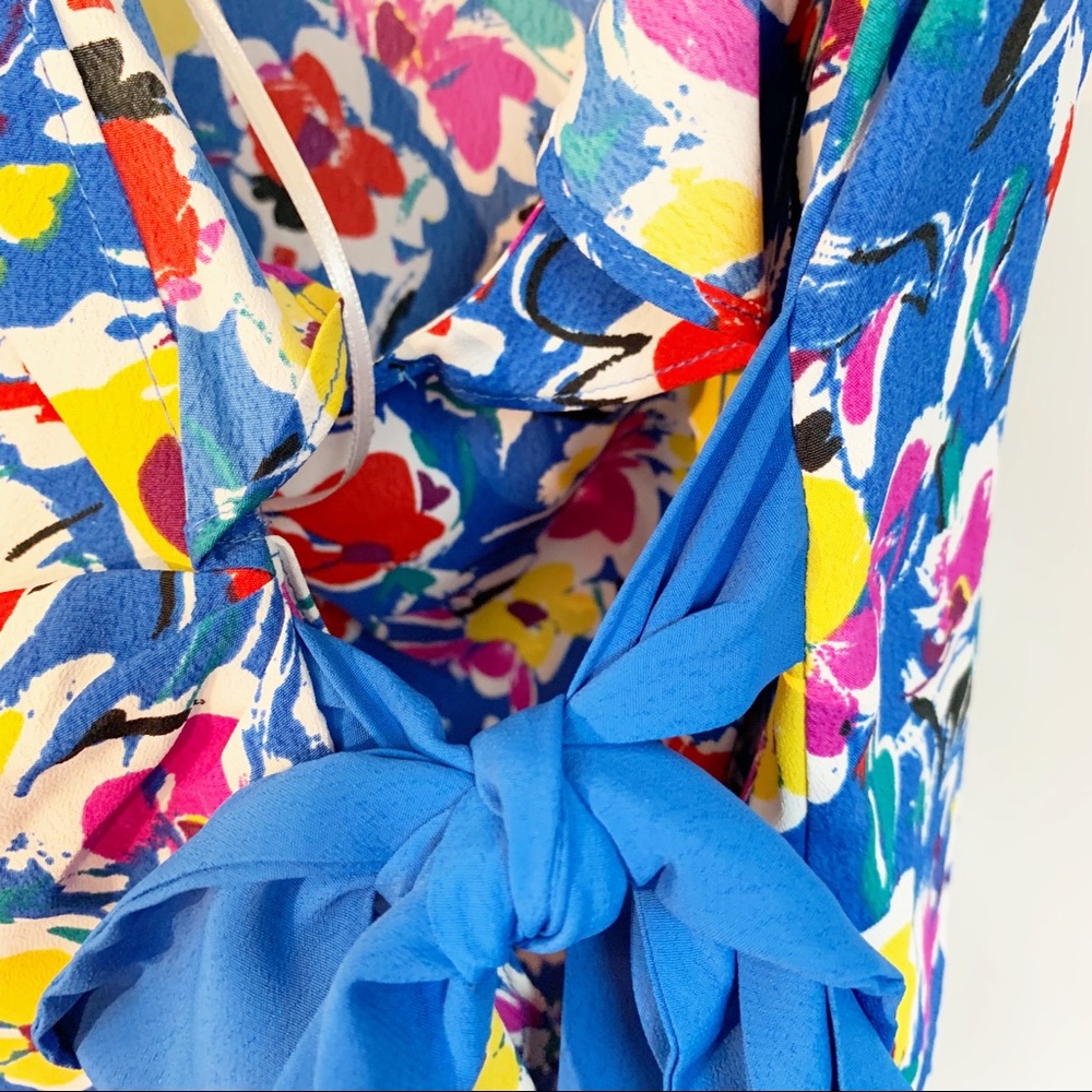 Floral Ruffle Wrap Mini Dress - Blue - Picture 6 of 7